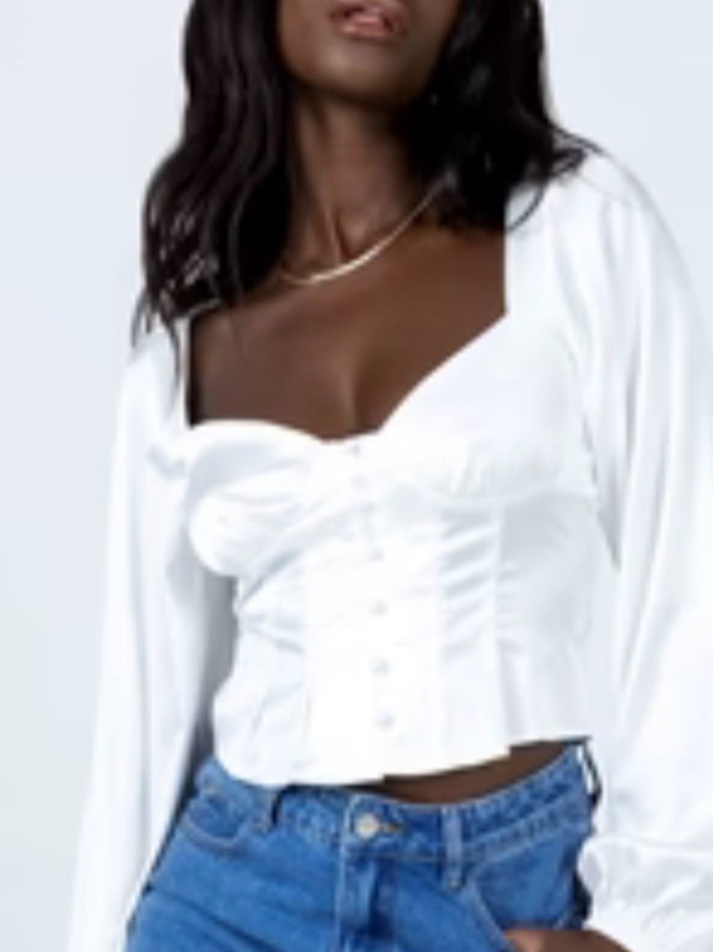 Princess Polly Briella White Satin Button-Front Long Sleeve Blouse